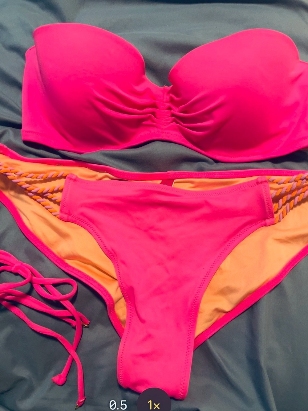 Victoria’s Secret Strapless Bikini Set in Hot Pink with Strappy Details